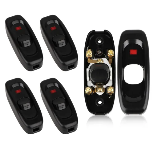 Vista 12 de Helunsi 2 Piezas Interruptor en Línea, Interruptor Negro de Cable para Electrodomésticos, Botón ON OFF para Lámpara, Clasificado 10A 250V, Control