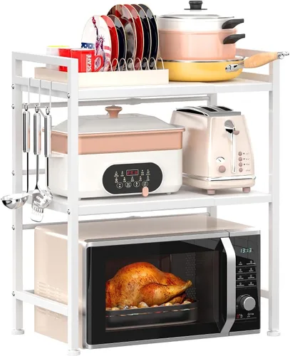 Vista 15 de PUSDON Estante extensible para horno de microondas, estante ajustable para microondas/tostadora, soporte resistente, organizador de encimera