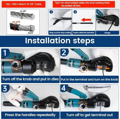 Vista 4 de Muzata Herramienta de prensado de barandilla de cable personalizada mejorada Herramienta de prensado hidráulico para barandillas de cable de acero