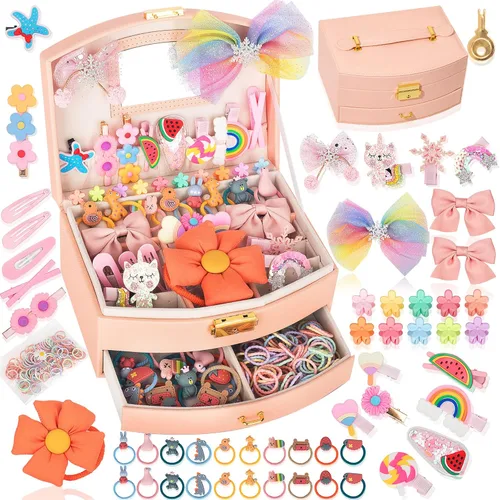 Vista 7 de Accesorios para el cabello para niñas, regalos para niñas adolescentes, incluyendo joyero, pinzas para el cabello, pasadores para el cabello, lazos