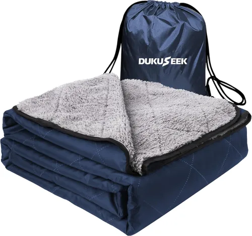 Vista 14 de DUKUSEEK Manta de campamento impermeable Sherpa con capucha, cálida manta de forro polar grande para estadio al aire libre para automóvil, barco