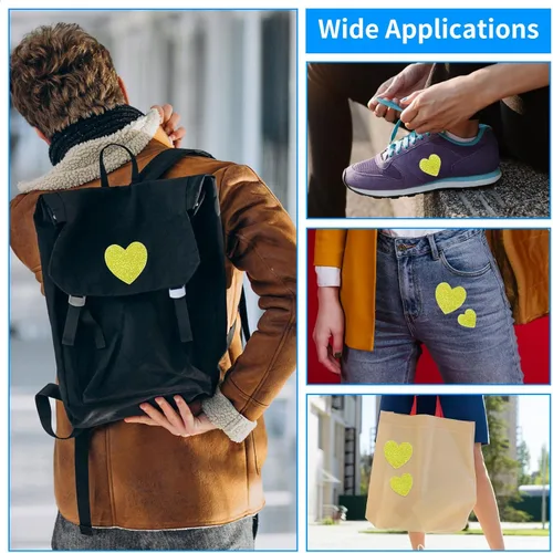 Vista 6 de 26 parches para planchar en forma de corazón, 4 tamaños, parches de diamantes de imitación en forma de corazón, parches adhesivos de corazón