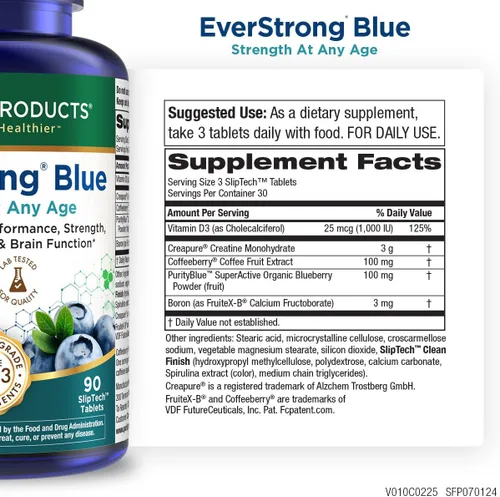 Vista 2 de Purity Products EverStrong Blue Strength Building + Brain Boosting w/Muscle Matrix Blend ft. Monohidrato de creatina + más, complejo orgánico