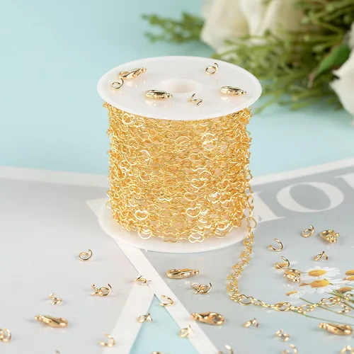 Vista 5 de KYUNHOO Cadenas de corazón chapadas en oro de 18 quilates de 16.4 ft de latón macizo a granel, cadena de collar de corazón para mujer, pulsera