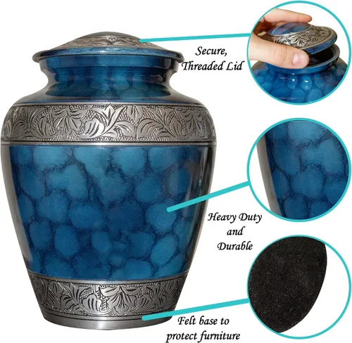 Vista 3 de Urna de cremación funeraria humana extra grande, urna doble personalizada para dos adultos (azul)