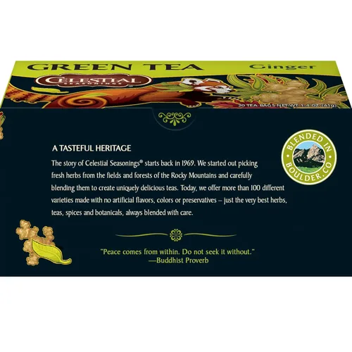 Vista 4 de Celestial Seasonings Té verde, jengibre, contiene cafeína, 20 bolsas de té (paquete de 6)