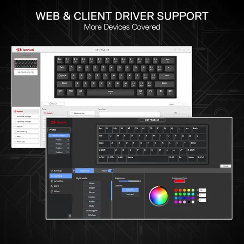 Vista 7 de Redragon K617 HE Teclado Gaming de Activación Rápida, 60% 61 Teclas Teclado Mecánico Cableado con Activación Hiper-Rápida, Interruptor Magnético