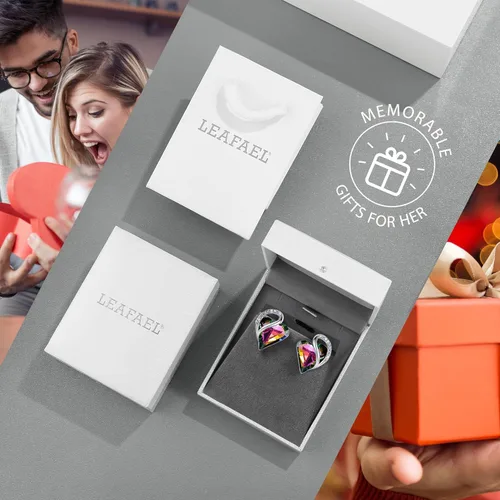 Vista 5 de Leafael - Aretes de tuerca de cristal con piedra natal de corazón infinito para mujer, joyería en tono plateado para niñas, regalos de cumpleaños