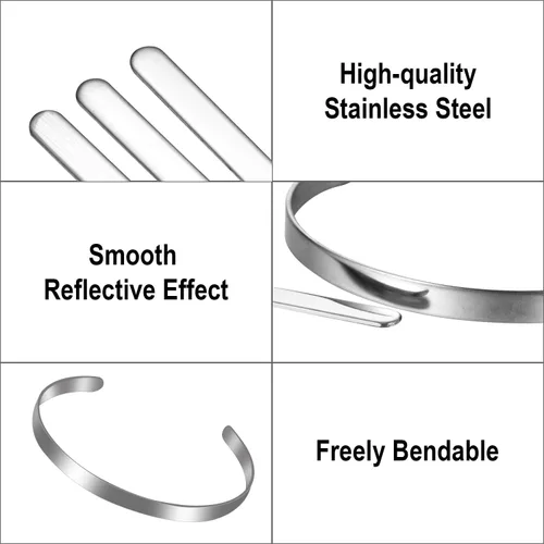 Vista 3 de 18 pulseras en blanco ajustables de acero inoxidable para hacer pulseras de joyería, 1/5 x 6 pulgadas
