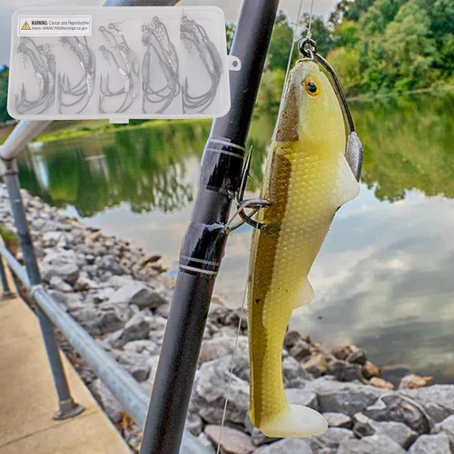 Vista 8 de Anzuelos de pesca con peso, anzuelos de Swimbait, ganchos sin malas hierbas con Twistlock, ganchos de gusano de plástico suave, ganchos de pesca