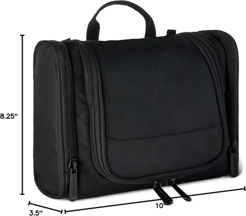 Vista 6 de Amazon Essentials Neceser espacioso para artículos de aseo, kit Dopp colgante con compartimentos, portátil, poliéster, negro