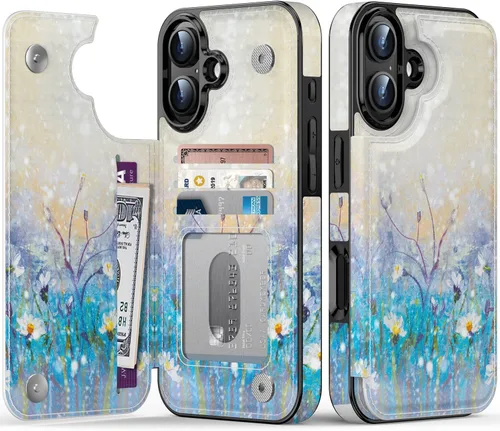 Vista 347 de LETO para iPhone 15 Pro Funda tipo cartera - Tapa tipo folio con patada - Diseños de moda - Tarjetero - Funda protectora para mujeres y niñas - 6.1