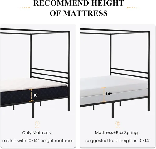 Vista 7 de SHA CERLIN Base de cama con dosel, tamaño Queen, base de colchón con soporte de listones de metal, no necesita somier, fácil montaje, color negro