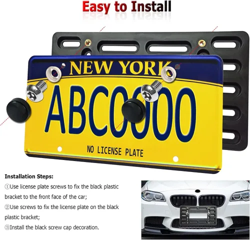 Vista 4 de BGGTMO Front License Plate Bracket Holder - Front Bumper License Plate Mounting Kit, 2 Drill Holes Universal Car Tag Adapter with Anti Theft