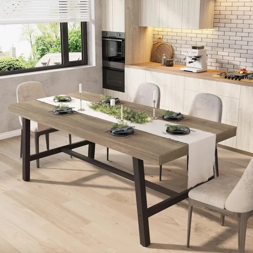 Vista 12 de GarveeHome Mesa de comedor extensible de 63 a 83 pulgadas, mesa de comedor rectangular industrial para 6-8 personas, mesa de cocina expandible