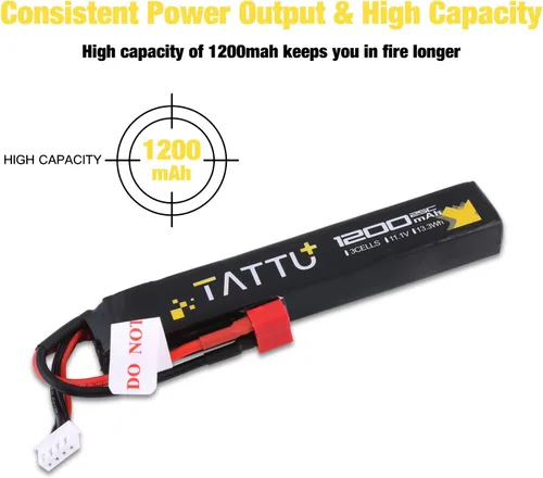 Vista 6 de TATTU Batería LiPo Airsoft Stick de 11.1V con conector T, paquete de batería 3S 1200mAh 25C para Airsoft