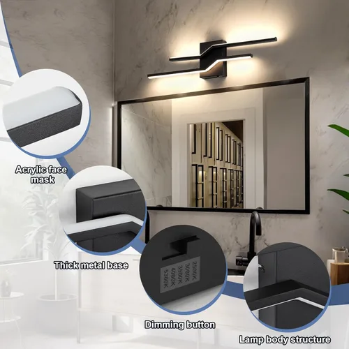 Vista 6 de Luz de Tocador de 24 Pulgadas para Accesorios de Iluminación de Baño Sobre Espejo Negro Regulable 5CCT 24W Barra de Luces de Tocador de Baño