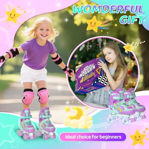 Vista 7 de Nattork Patines de ruedas para niñas para niños, 4 tamaños ajustables de arco iris con todas las ruedas iluminadas, el mejor regalo de cumpleaños