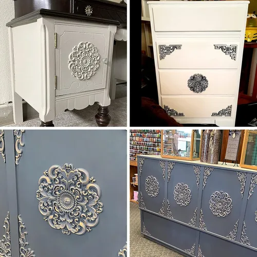 Vista 7 de MUXSAM Apliques de madera tallada en madera retro, calcomanías centrales redondas sólidas para armario, puerta, armario, cajón, pared, techo, 1