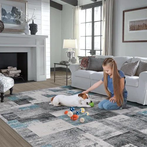 Vista 7 de Alfombra de área para sala de estar: 5 x 7, suave, moderna, abstracta, esponjosa, con respaldo antideslizante, alfombra lavable de felpa