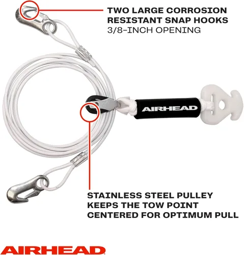 Vista 3 de Airhead Arnés de remolque de cable autocentrante para tubos remolcables de 1-2 jinetes, esquís acuáticos y wakeboards, 14 pies
