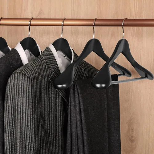 Vista 5 de TOPIA HANGER - Perchas de madera para hombros anchos, perchas para trajes con barra antideslizante para pantalones y gancho giratorio de 360°