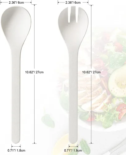 Vista 2 de LEKOCH Servidores de ensalada a base de plantas, juego de tenedor y cuchara, apto para microondas y lavavajillas, utensilios para Navidad, cocina