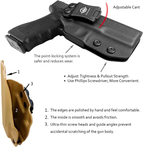 Vista 3 de POLE.CRAFT IWB Kydex Holster Optics Cut Compatible con: Glock 19 MOS 19X 25 44 45 (Gen 1-5) y Glock 23 32 (Gen 3 4) - Glock 17 (Gen 1-5) / Glock 22