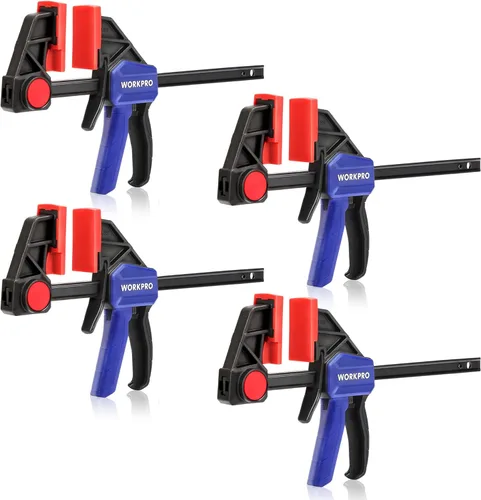 Vista 11 de WORKPRO Abrazaderas de mini barra de 6 pulgadas para carpintería, paquete de 2 abrazaderas/esparcidores con una sola mano, abrazadera F de cambio