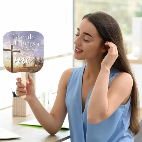 Vista 7 de Tradder 100 abanicos de mano religiosos religiosos para iglesias cristianas, abanicos de mano religiosos, abanicos de papel grueso con mango