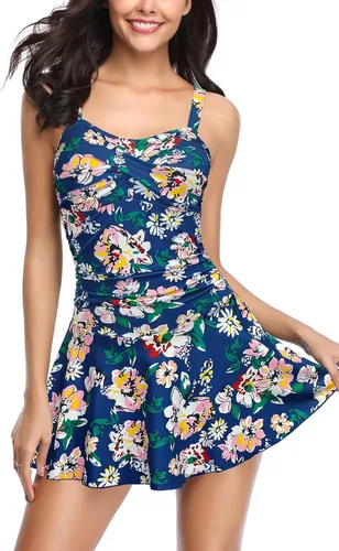 Vista 53 de SHEKINI Traje de baño de una pieza con falda fruncida cruzada para mujer Vestido de baño Traje de baño Albaricoque - Bw