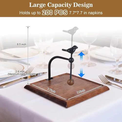 Vista 2 de Servilletero para mesa, dispensador de servilletas de madera con brazo pesado, servilletero de cóctel para cocina, fiesta, decoración del hogar