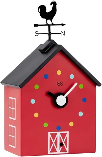Vista 4 de KOOKOO Reloj grande de granja con 12 sonidos de animales, un gallo y una veleta giratoria, con sensor de luz, hecho de madera MDF, para niños de 6