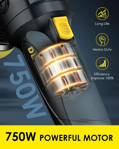 Vista 2 de Mini pulidora 750W - Pulidora orbital aleatoria de 3" con órbita de 12MM - Peso 4.6Lbs, 6 velocidades 2000-6500 OPM - Pulidora de doble acción