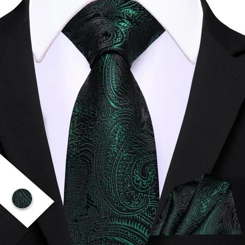 Vista 90 de Barry.Wang - Juego de corbata de seda para hombre, diseño de cachemira, pañuelo y gemelos de bolsillo