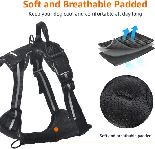 Vista 2 de Yaxa Basics Arnés para perro sin tirones, chaleco acolchado suave ajustable con rayas reflectantes, pequeño, negro