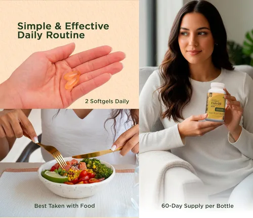 Vista 7 de Aceite de pescado Omega 3 – Max Strength 1280 mg cápsulas blandas con EPA 650 mg y DHA 450 mg – Cápsulas de aceite de pescado Omega-3 de alta