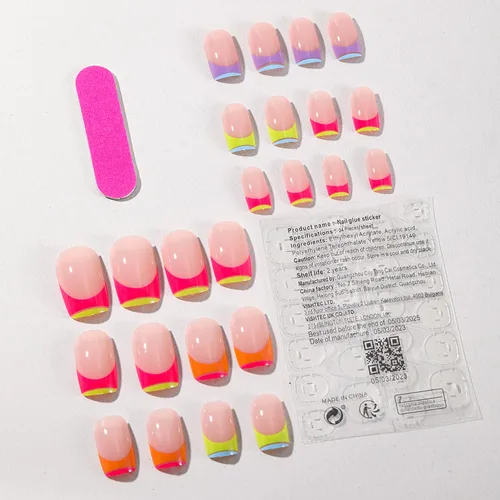 Vista 58 de Uñas postizas cuadradas cortas a presión, uñas postizas azules de cobertura completa con diseños de remolinos, uñas acrílicas brillantes de línea