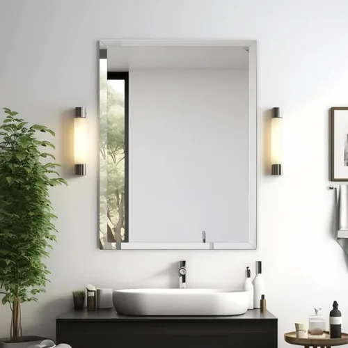 Vista 8 de Espejo rectangular sin marco de 16 x 24 pulgadas, espejo de baño biselado, espejo de pared sin marco con borde biselado de 1 pulgada para tocador