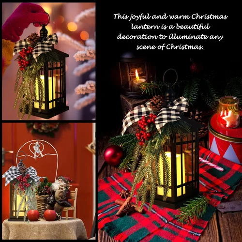 Vista 4 de Decoraciones de Navidad Farol de Navidad, Decoración Navideña Faroles de Velas, Farol de Vela Sin Llama de 14 Pulgadas, Patios Exteriores