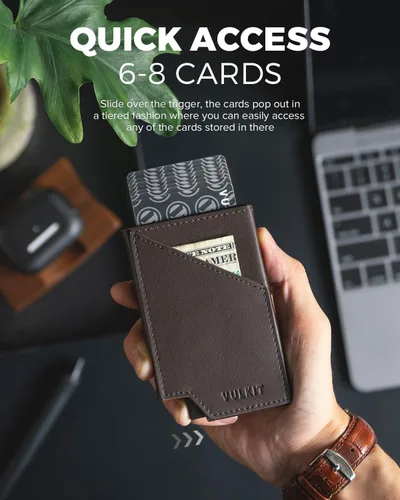 Vista 4 de VULKIT Cartera para tarjetas desplegable con bloqueo RFID, funda delgada de aluminio con bolsillo para dinero de negocios para tarjetas de crédito