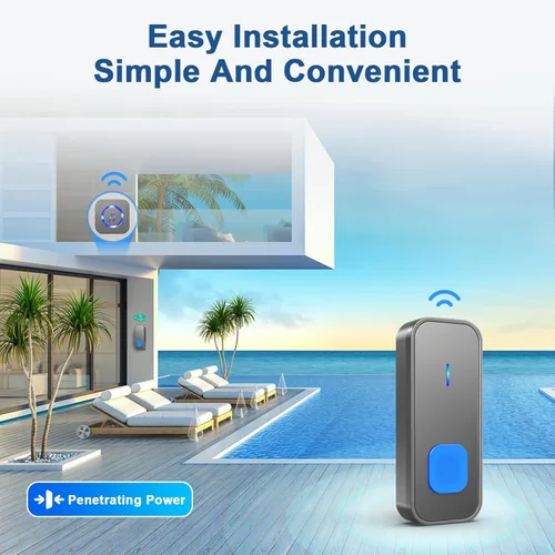 Vista 6 de SURFOU Timbre inalámbrico multihabitación, kit impermeable de largo alcance de 1300 pies, 55 campanadas con flash LED, 1 botón pulsador y 1 receptor