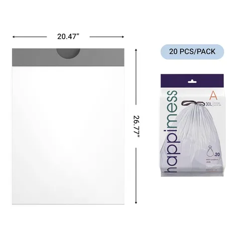 Vista 2 de happimess Bolsas de basura con cordón de 8 galones (30 litros), sin perfume, transparentes, resistentes para cocina y hogar, ajuste personalizado
