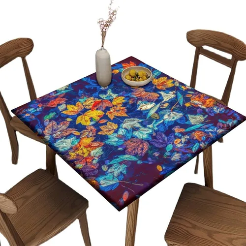 Vista 65 de Mantel redondo ajustable con borde elástico floral azul, mantel con borde elástico de estilo floral pastoral, almohadilla de mesa de poliéster