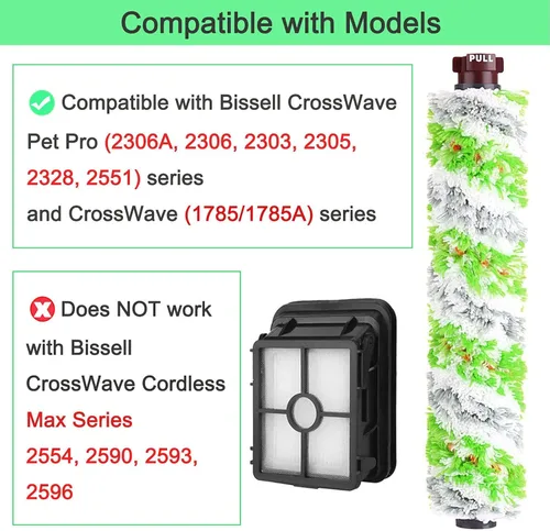 Vista 2 de Bvhonwe Paquete de 6 piezas de repuesto para aspiradora Bissell CrossWave Pet Pro 2306A y CrossWave serie 1785 3888A, 3 rollos de cepillo 2460, 3