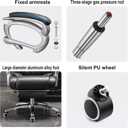Vista 6 de Silla de oficina ejecutiva con reposapiés ajustable, respaldo alto, silla de computadora, ergonómica, respaldo alto, silla de oficina ergonómica