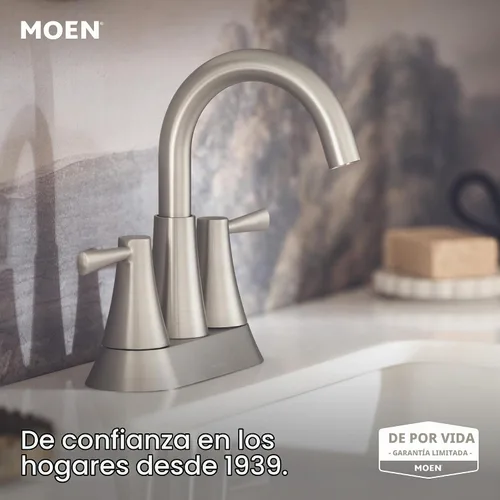 Vista 3 de Moen 84022BZG Ronan - Grifo de baño central de 2 manijas, color dorado Bronce dorado