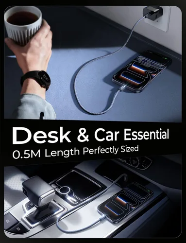 Vista 2 de LISEN Cable USB C corto de 240 W, cable USB C a USB C para iPhone 17, 16, 15 Pro Max, iPad, MacBook Pro, Samsung S25, 1.6 pies/paquete de 2