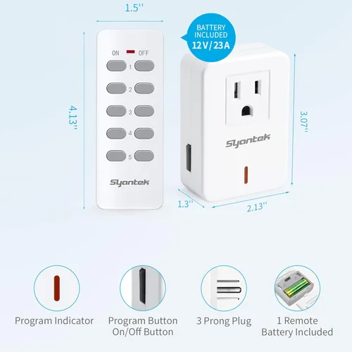 Vista 7 de Syantek Toma de Corriente con Control Remoto Interruptor de Luz Inalámbrico para Electrodomésticos, Kit de Interruptor de Luz Remoto Expandible