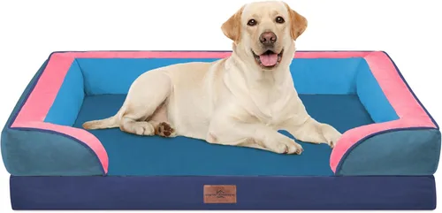 Vista 227 de Comfort Expression Cama ortopédica para perros extra grandes de 45 x 35 pulgadas, cama para mascotas XL de espuma tipo caja de huevos impermeable